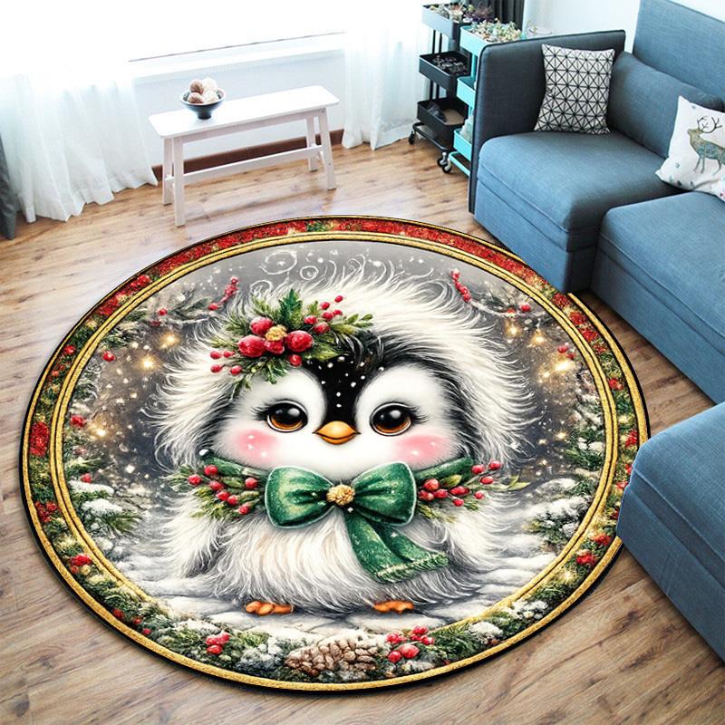 Cute Christmas Day Gift Bell Santa Claus Snowman Christmas Tree round rug Home Soft Decorative Anti slip Chair Mat Carpet Outdoor Floor Mat Carpet 109