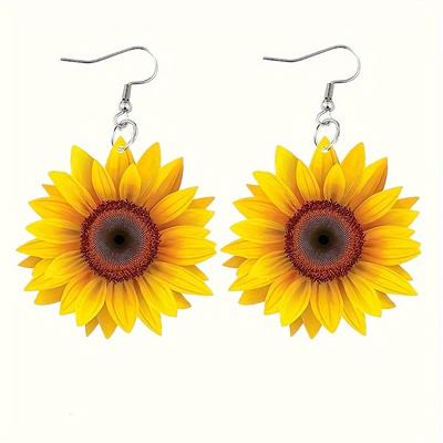 1 Pair, Sunflower Earrings, Acrylic Flat Creative Party Earrings, Warm People Around The Small Sun, A Gift To Friends Sunflower Flowers