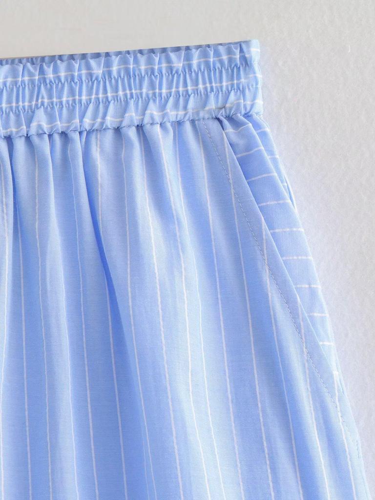 Spring 2025 Women's Striped Color Block Shirt & Shorts Set - European/American Style