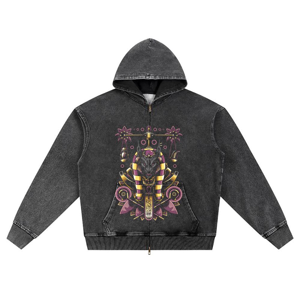 DTG Print Knitted Denim Zip-Up Hoodie Copy of ANUBIS DIOS EGIPCIO Brother Print Zipper Hoodies
