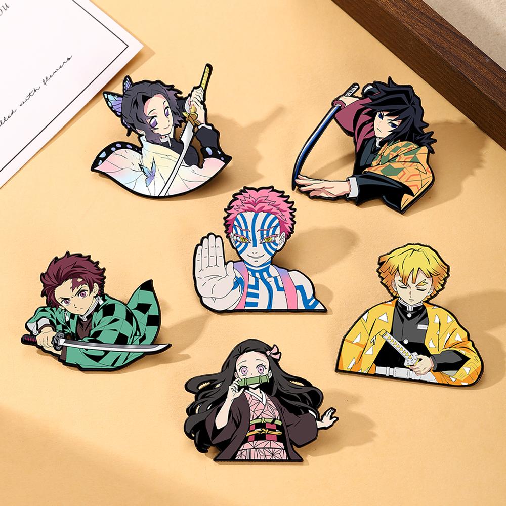 6Pcs/Lot Animation Demon Slayer Costume Play Brooches Lapel Badges Kamado Tanjiro Nezuko Character Bagpack Accessories Animation Design Theme