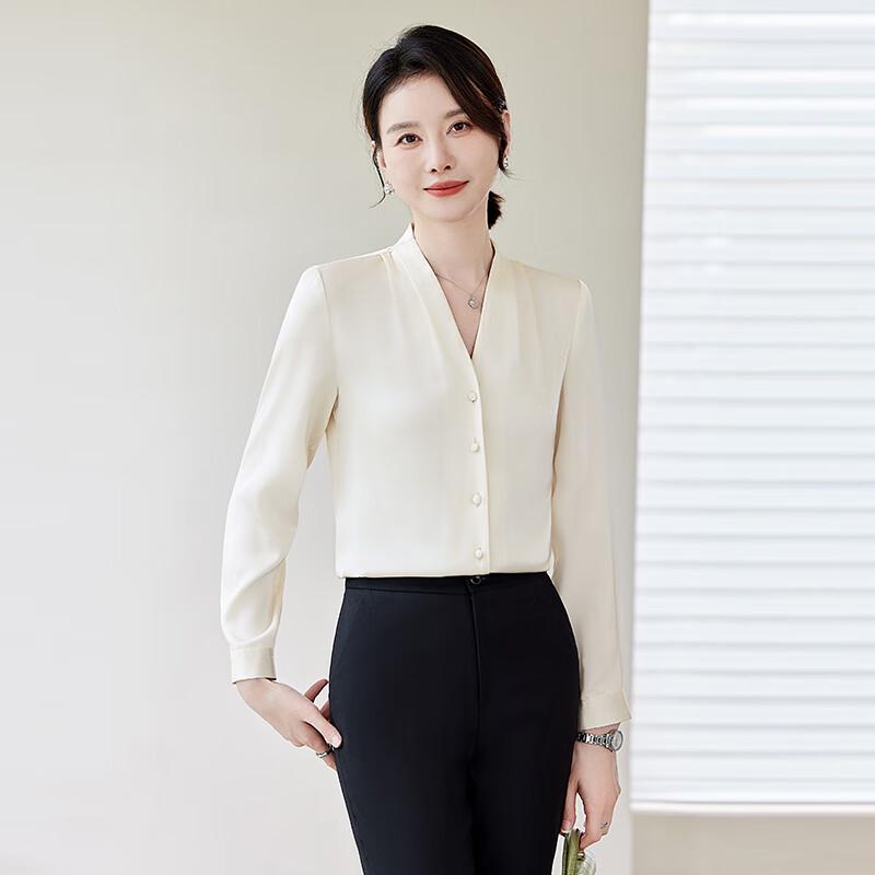 Women s Professional Chiffon V-Neck Long-Sleeve Blouse XL