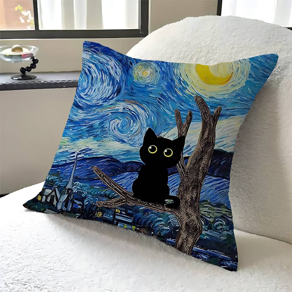 Cat And Vincent Van Gogh Pillow Anime Pillow Sofa Bed Head Pillow Cover Cushion Cover