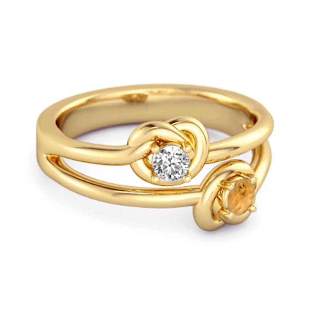 Citrine White Topaz Double Knot Design Ring - 925 Sterling Silver Gold Vermeil