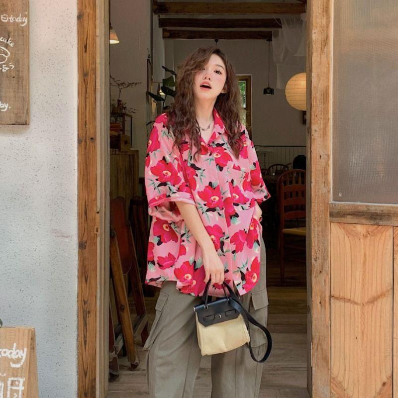 

Женская модная повседневная свободная рубашка с коротким рукавом, летняя футболка в стиле ретро в гонконгском стиле с принтом алфавита в стиле хип-хоп, рубашка с коротким рукавом S