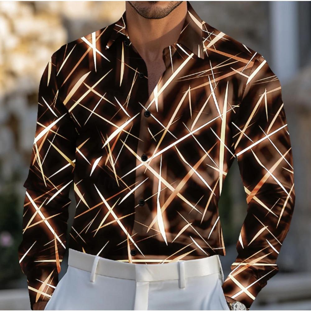 Men's Abstract Pattern Printed Long Sleeve Shirts Casual Cardigan New Button Holiday Fashion Shirts