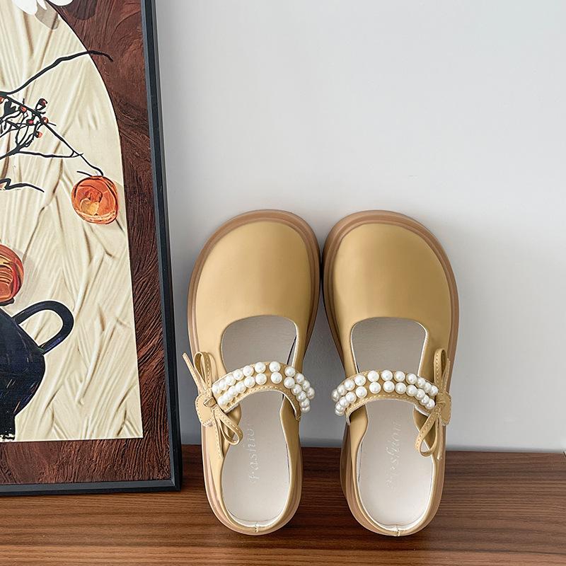 

Spring and summer new pearl thick-bottomed Mary Jane bag head half slippers women wear half slippers 40 хаки