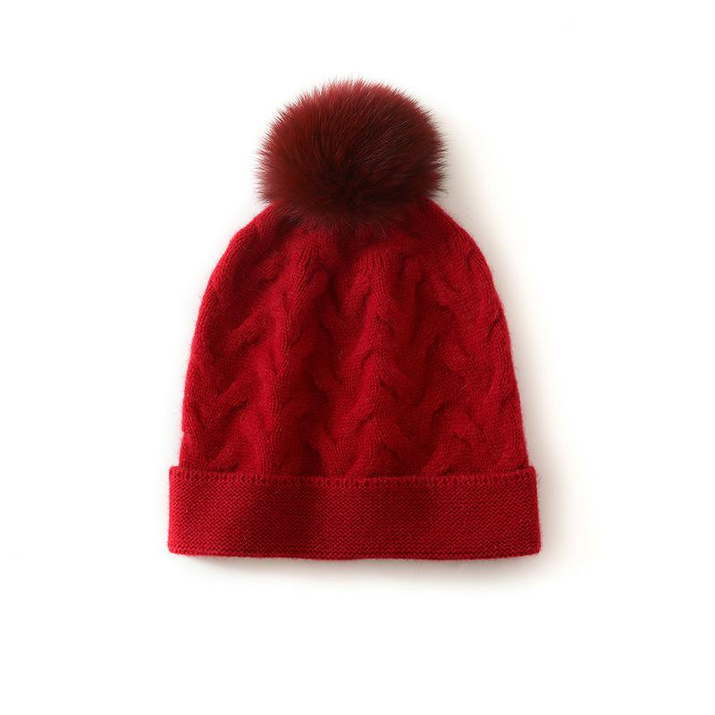 

Cashmere Autumn and Winter New Style Women s High End Solid Color Cable Fur Ball Thickened Warm Fashion Knitted Casual Hat One size