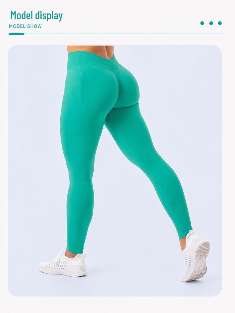 Hoch taillierte, dehnbare Yoga-Hose mit Po-Lifting, Bauchkontrolle und V-förmigem Bund