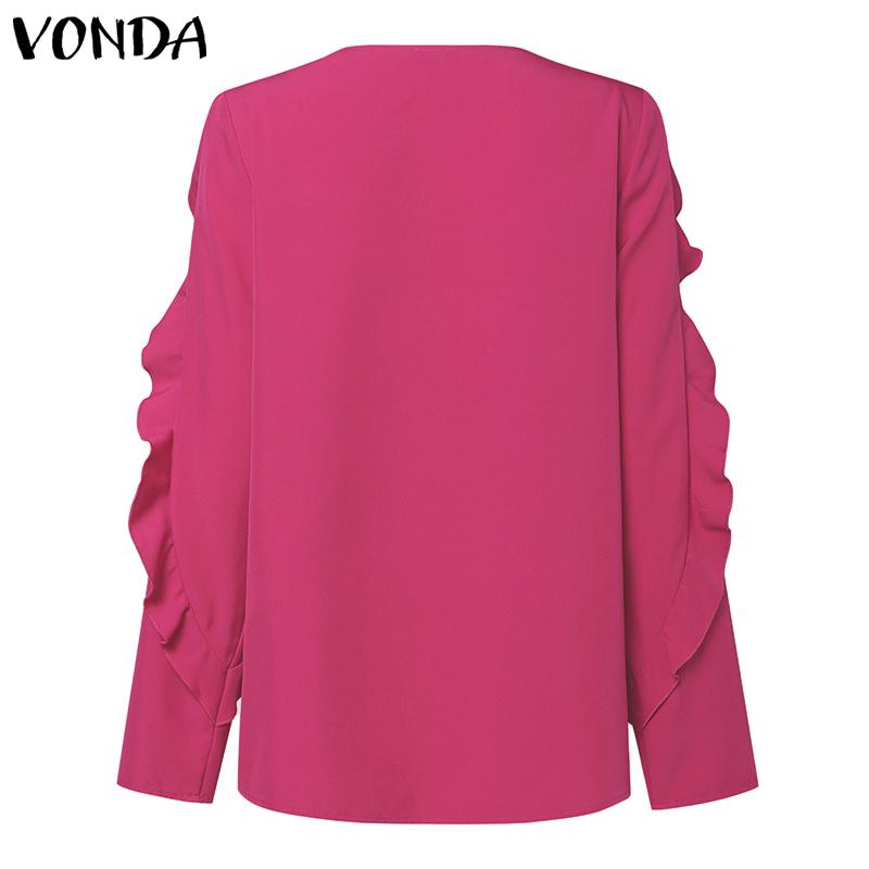 VONDA Womens Summer Fashion Round Neck Puff Long Sleeve Blouse