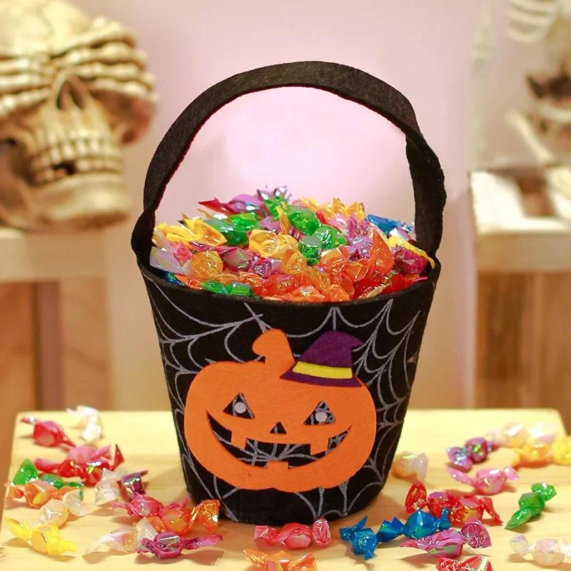 Halloween Pumpkin  Portable Candy Bags Cartoon Pumpkin Black Cat Bat Witch Ghost Kids  Gift Trick Or Treat Happy Halloween Day
