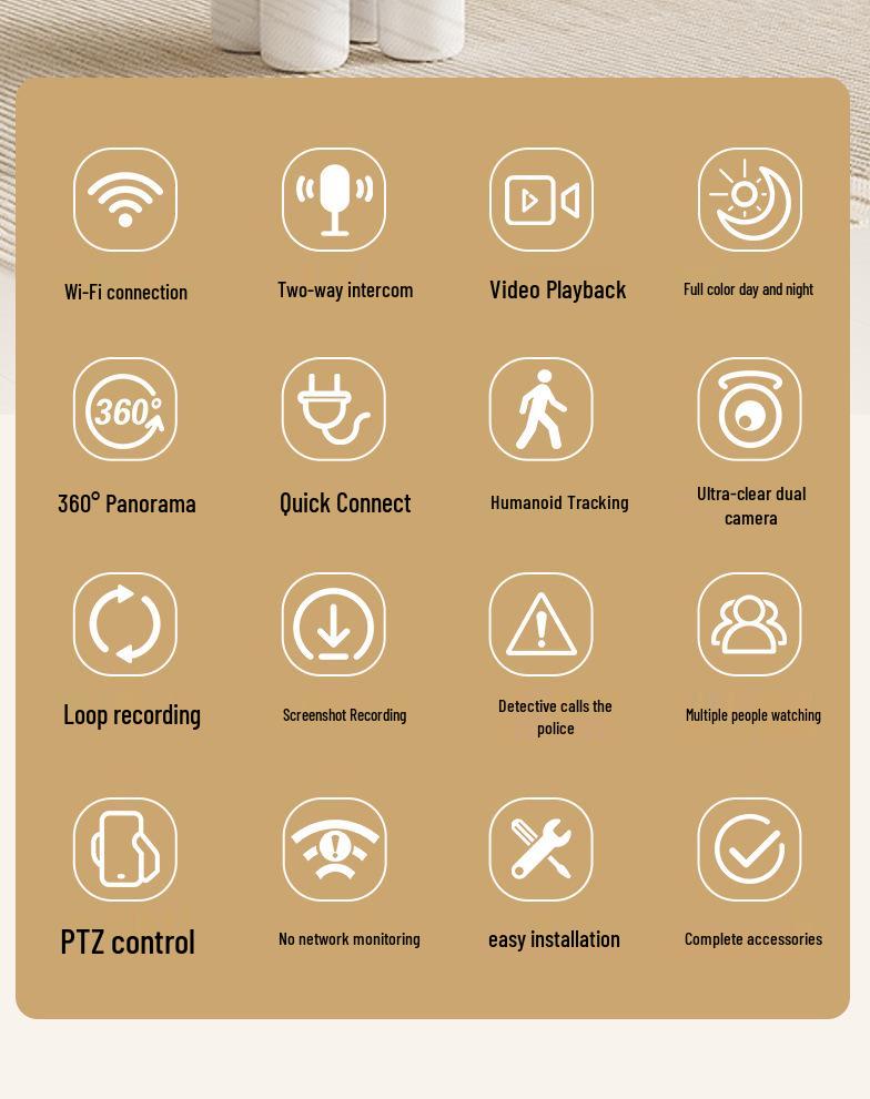 Dual Lens WiFi PTZ Smart Bulb Surveillance Camera with Full Color E27