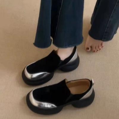 Retro Style Color Matching Matte One-pedal Lazy Shoes Simple Heightening Platform Single Shoes Loafers Women's Soft Leather Small Leather Shoes