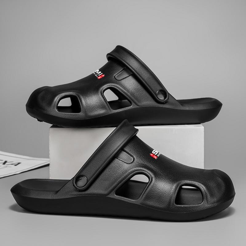 

Two wear cool slippers, wear outside in summer, drive foot cover, soft sole bag head tow, non-slip chef shoes EVA slippers 40-41 чёрный