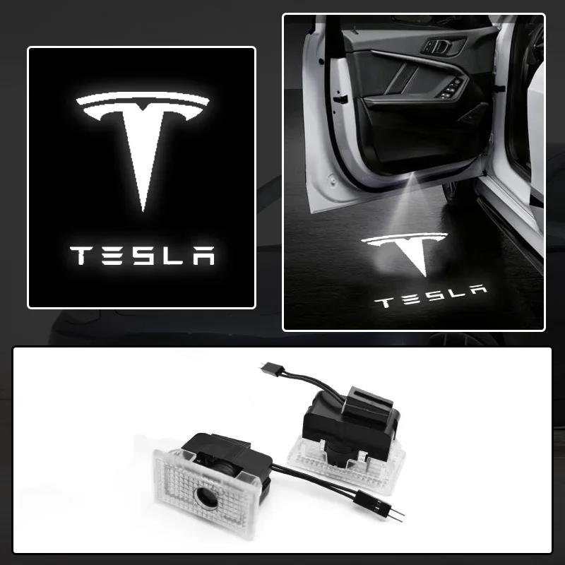 Car Sticker 2025 New Tesla 2Pc Led Car Door Welcome Lights For Model 3 Model X S Model Y Logo Projector Ghost Shadow Lamp Auto S