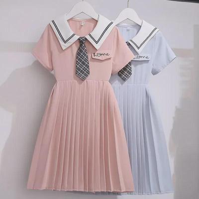 Girls' College Style Summer Pleated Princess Dress