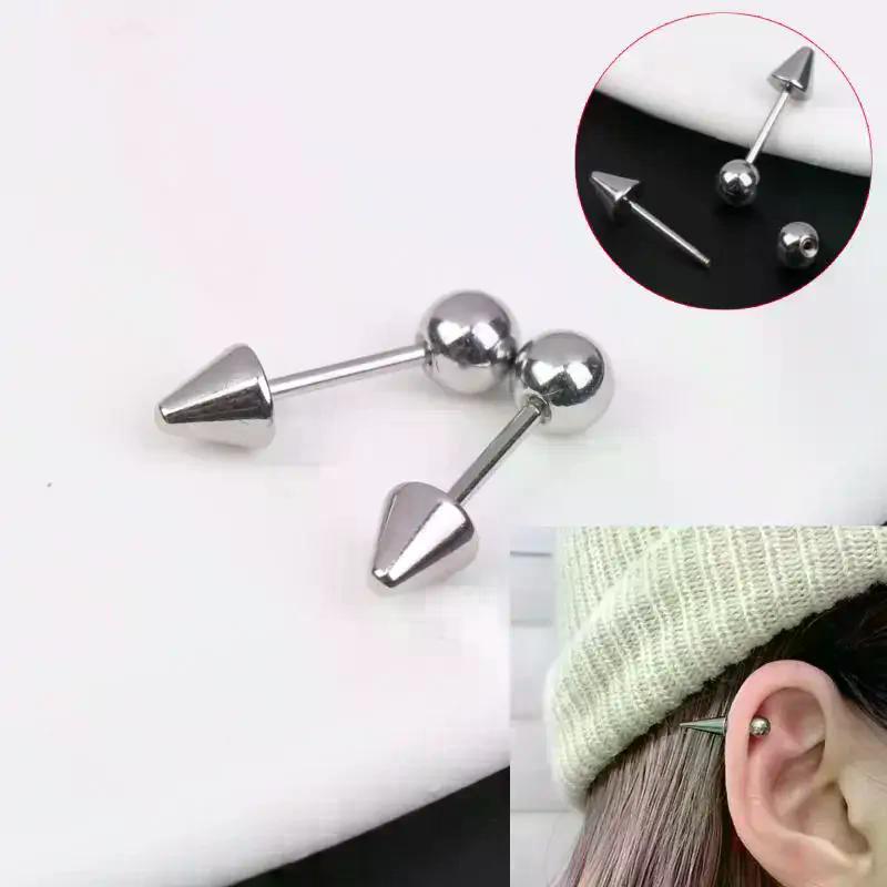 1 Paar Punk Persoonlijkheid Demon Titanium Staal Scherpe Kegel Piercing Voor Mannen Vrouwen Hip Hop Rock Kraakbeen Oorbellen Stud Sieraden Cadeau