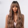 Straight Bangs Long Hair Curly Hair Gradient Brown Fluffy Natural Wig Women Water Ripple