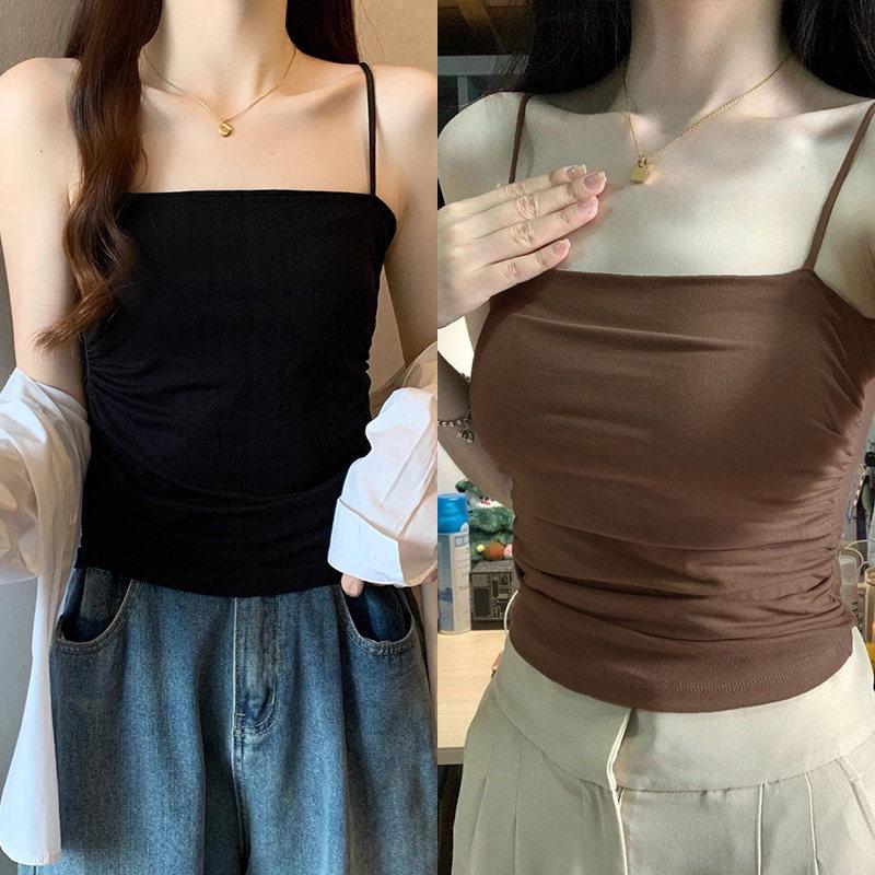 2026 Spring Korean Style Backless Slim Bandeau Top with Padded Ruffles for Women
