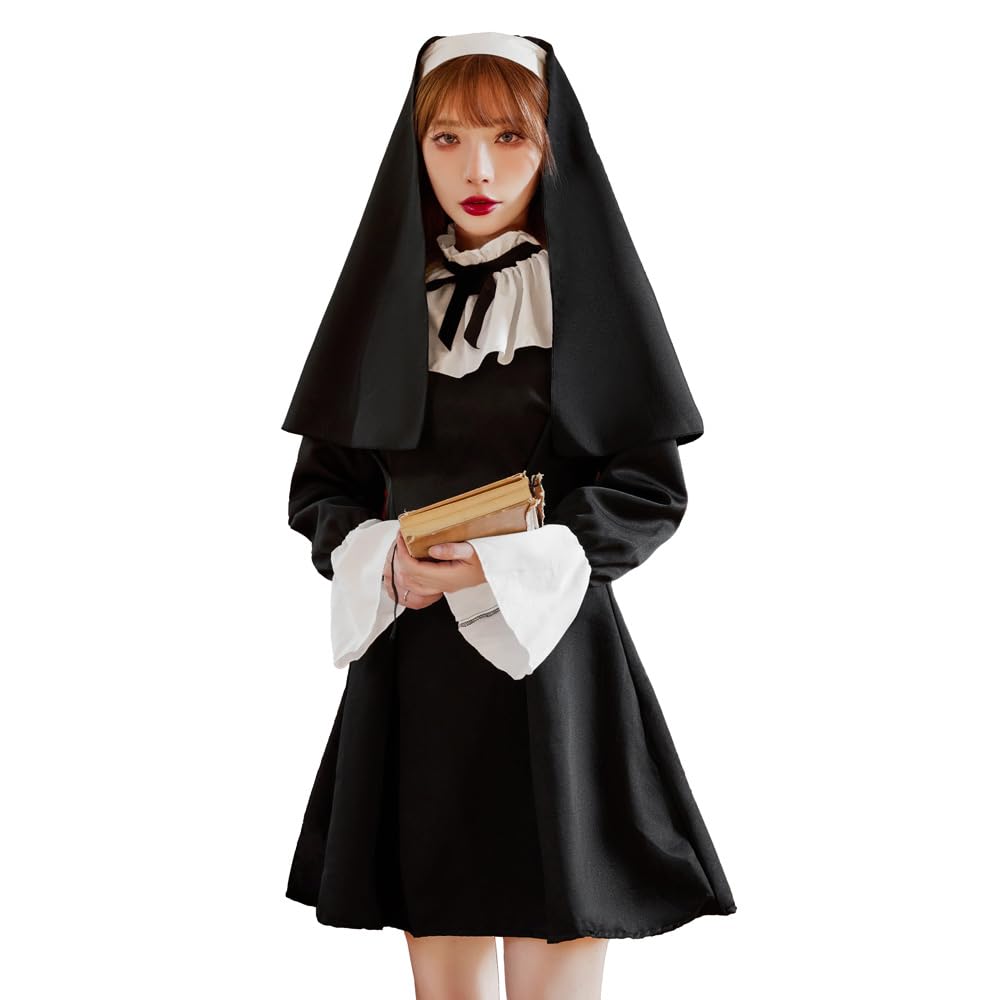 

Яркий Хэллоуин Косплей Сестра Мини Костюм Монахини для Женщин, Взрослых, cos057-L чёрный