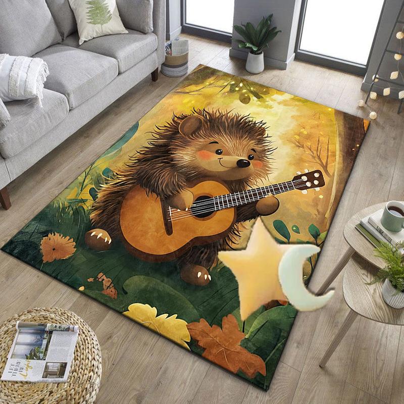 Autumnal Hedgehog Family Office Rug Chair Mat, Entryway Carpet, Suitable for Front Door, Bedroom, Living Room, Desk, Holiday Gift