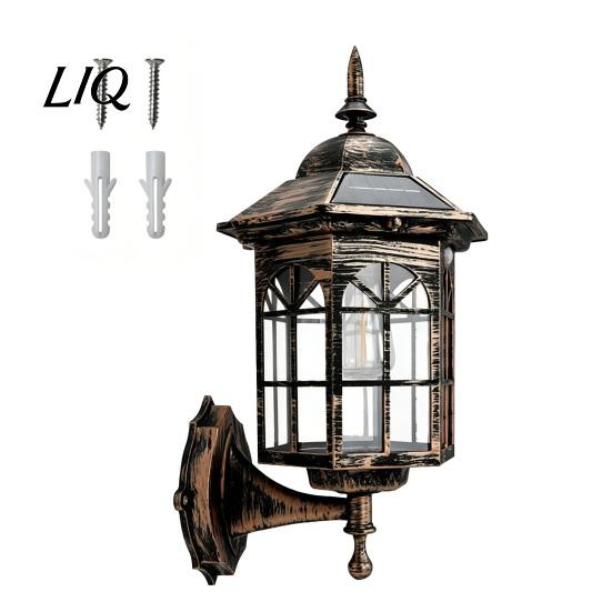 Solar Outdoor Wall Light Vintage Light, Motion Sensor Sconce with Glass Courtyard Lighting Shade, Waterproof Garden Lantern for Patio Porch