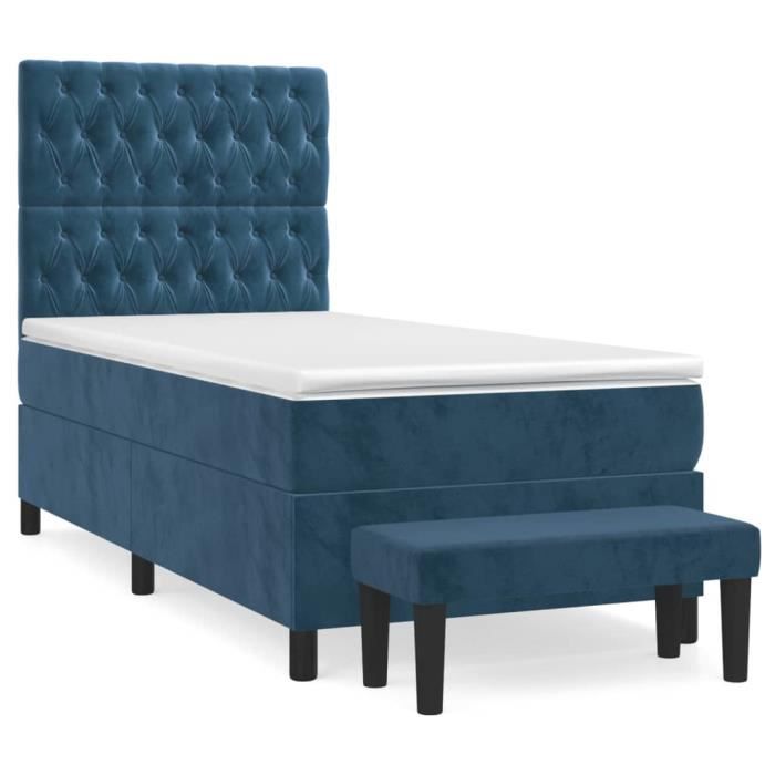 3138005 vidaXL Lit à sommier tapissier avec matelas Bleu foncé 90x200 cm