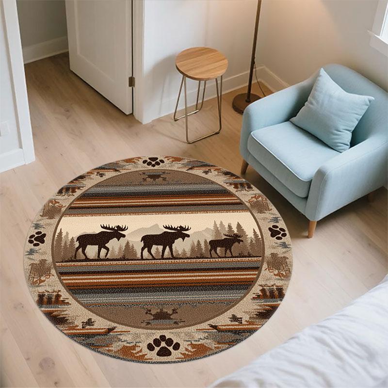 Moose pattern round rug,Carpet Rug for Living Room Bedroom Playroom ,Non-slip Floor Mat,Holiday Gifts and Birthday Gifts.
