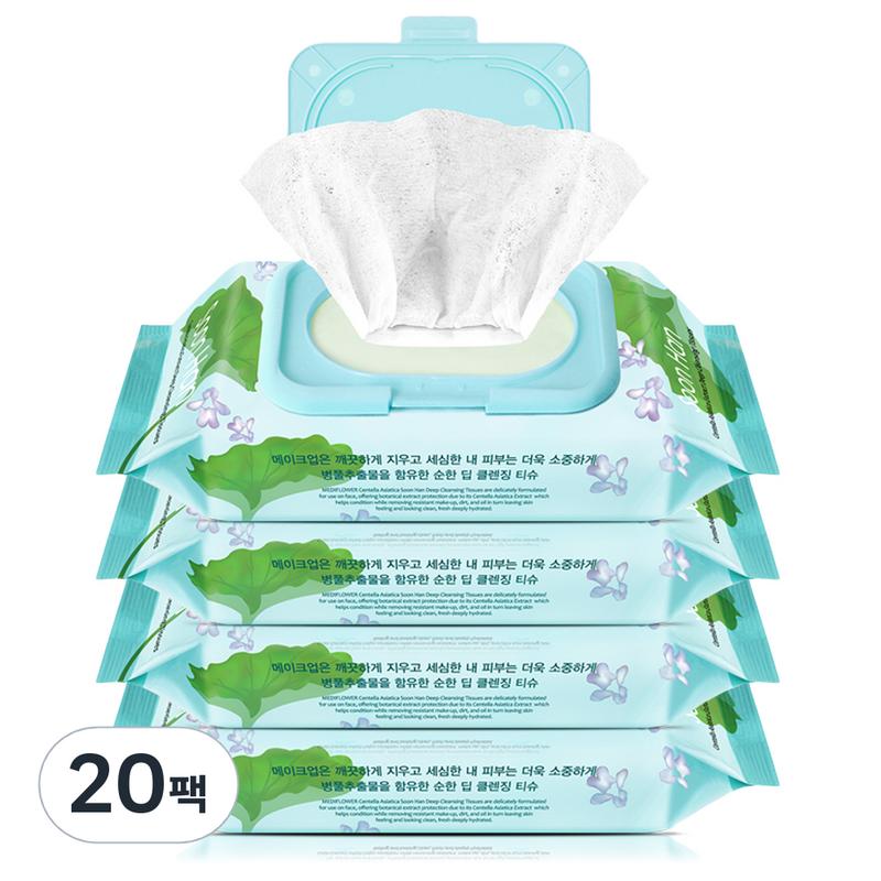 Mediflower Centella Gentle Deep Cleansing Tissues, 100 Sheets Pack, 100 wipes, 20 pcs