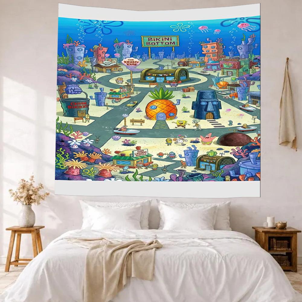 Spongebob Squarepants Wall Decor Tapestry Art For Pet Memorial Birthdaywedding Party Backdrop Family Gift