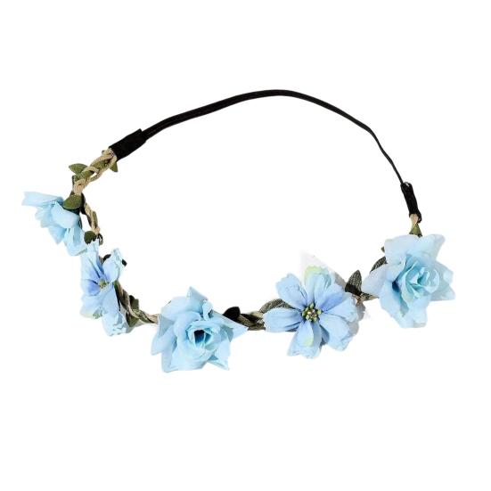 Bridal Flower Crown Boho Elastic Strap Hair Artificial Flower Crown Wreath Holiday Wedding светло-синий