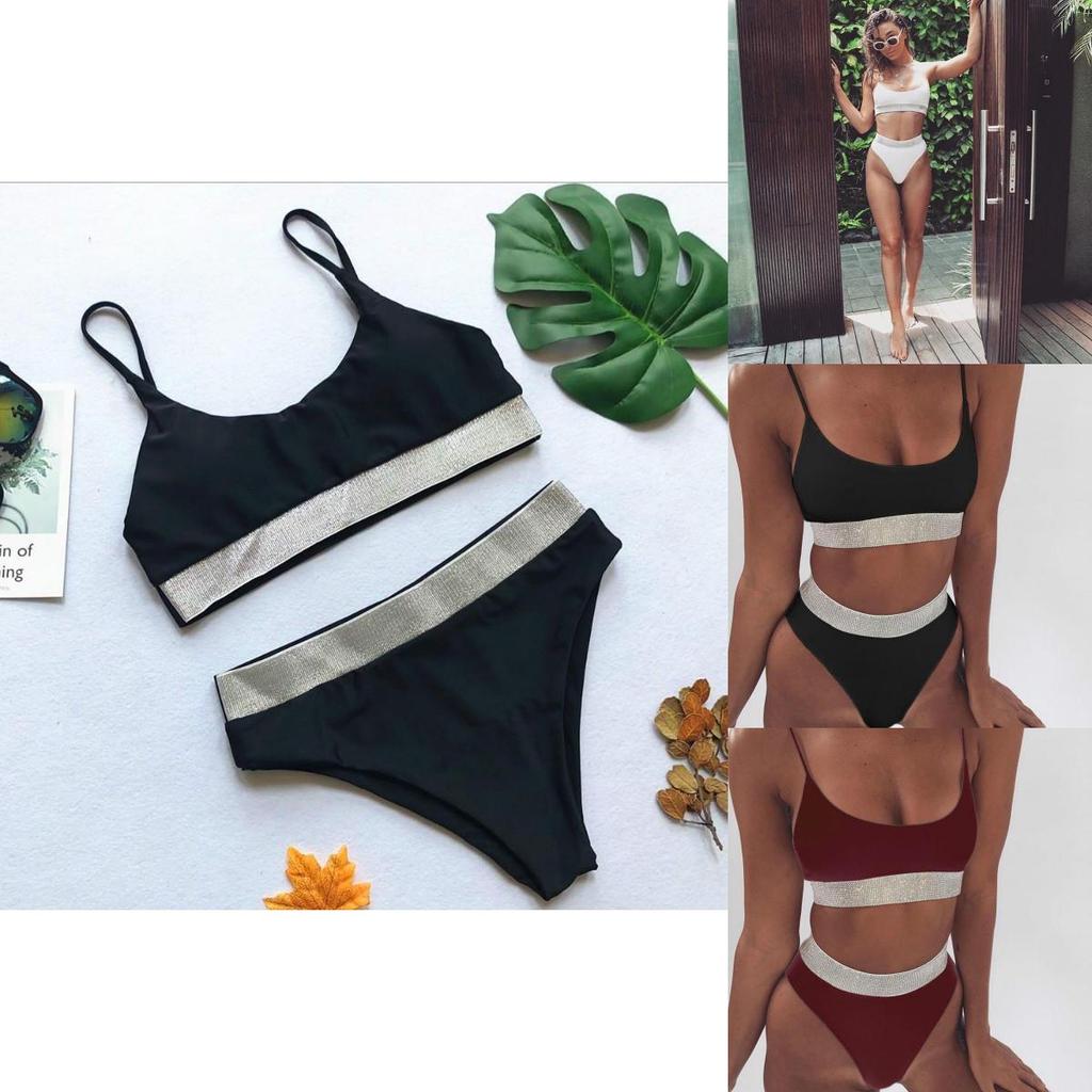 Stunning Sexy Two-piece High Waist Bikini Swimsuit With Sparkling Colorful Sequins