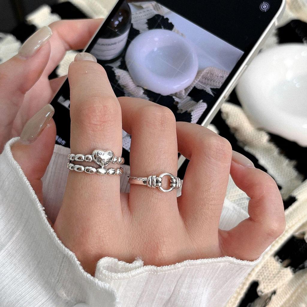 925 Sterling Silver Double-Layer Heart Open Ring for Women, Japanese & Korean Design, Light Luxury, High-End