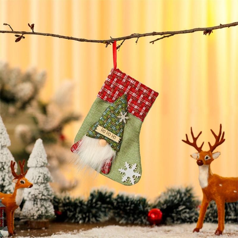 4 Pcs Lovely Christmas Hanging Socks Christmas Stockings Candy Gift Bag Christmas Decorations For Home Office Party