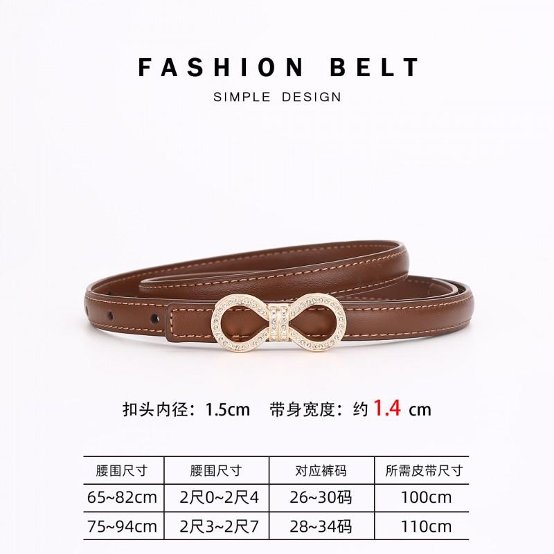 Womens Slim Leather Belt With Zinc Alloy Rhinestone Buckle Fashion Waistband Pants Skirts Office Casual