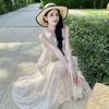Summer New Women's Solid Color V-neck Sleeveless Rose Sequin Dress