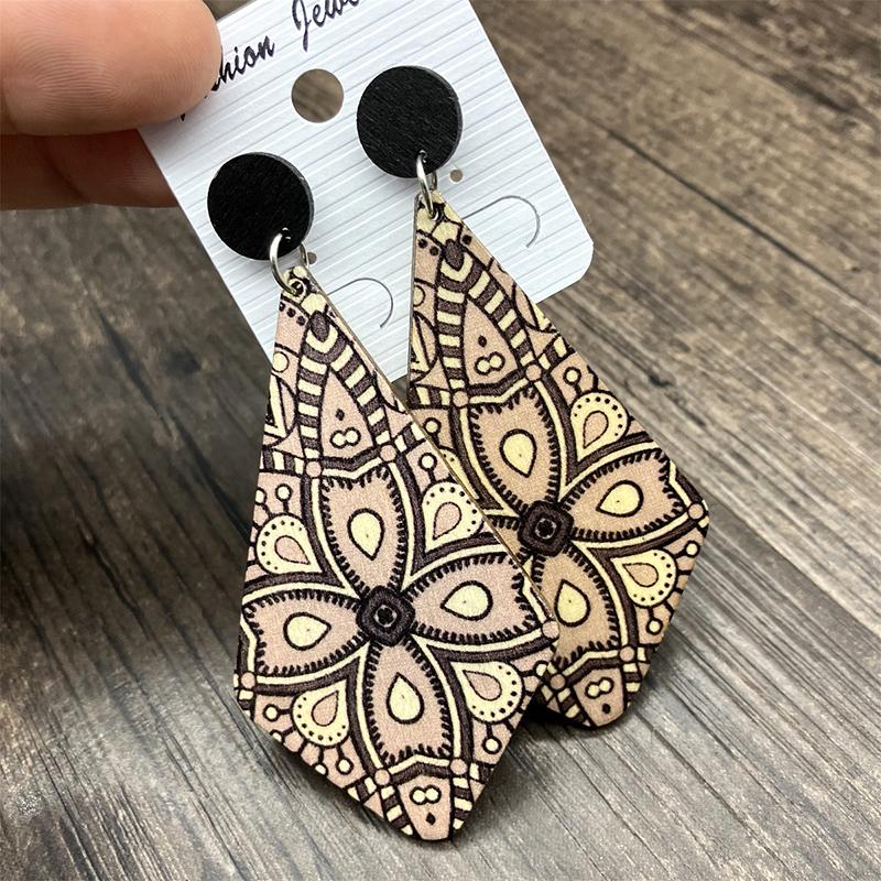 

Vintage Palace Style Rhombus Wooden Earrings for Women Long Artistic Painted Earring Party Anniversary Jewelry чорний