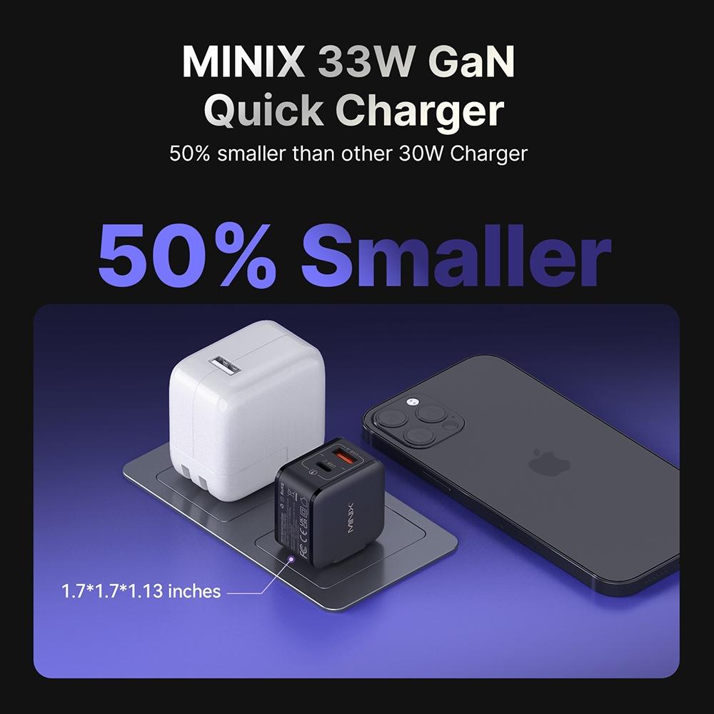 MINIX p1 Mini 33W 2-Port GaN Wall Charger with Multi-Protection Safety System