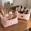 Cotton Small Quilted Storage Basket Square Floral Bow Storage Basket Little Items