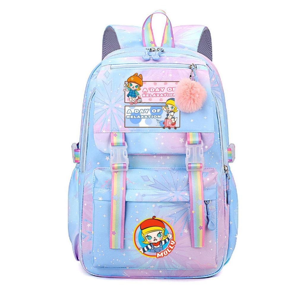 Nova mochila pequena e fofa com estampa de desenho animado da Molly, fresca, de grande capacidade, bolsa escolar