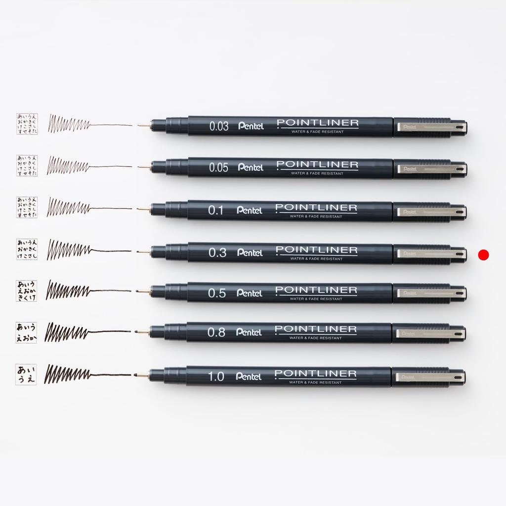 Pentel Point Liner Set mit wasserbasiertem Stift, 0,3 mm, Schwarz, 3 Stück, S20P-3AD3H