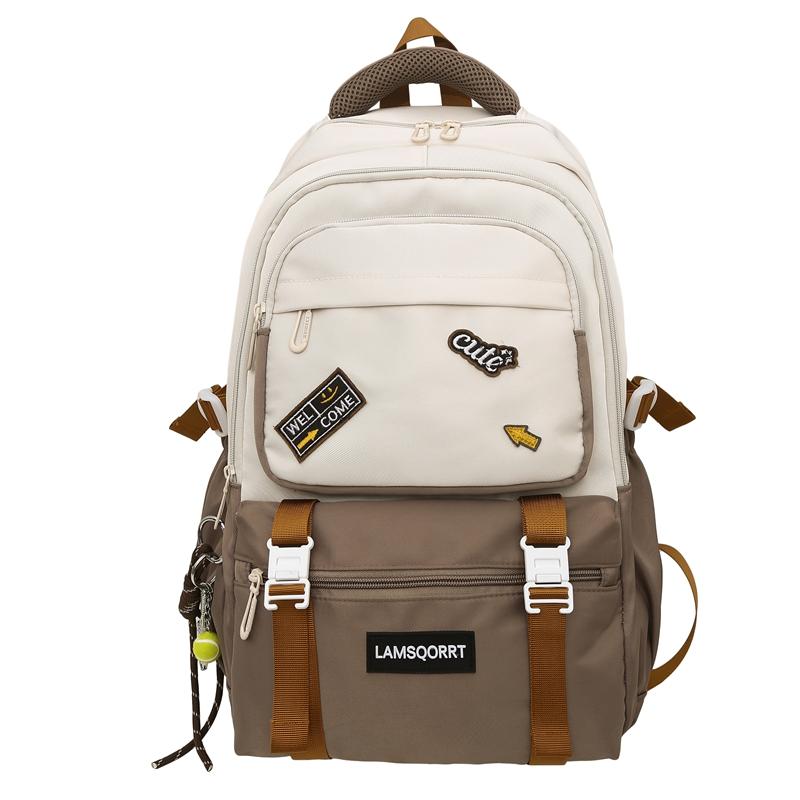 Color Block Schoolbag Middle School Student Backpack Men Women Large Capacity Backpack