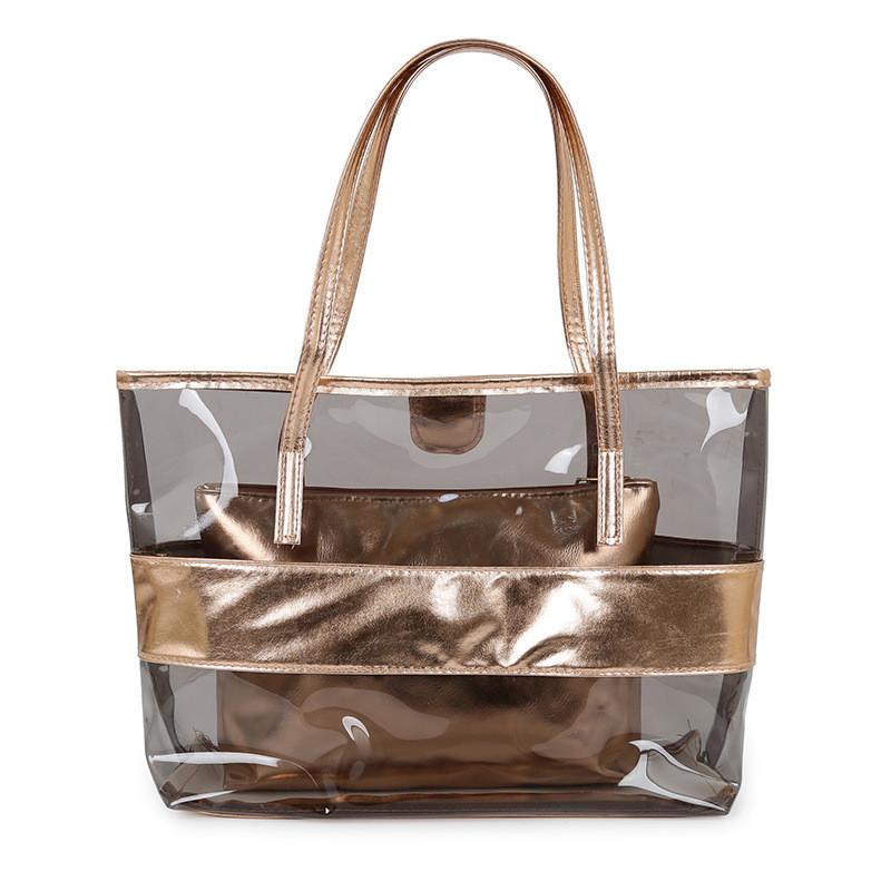 

Trendy Waterproof Pvc Jelly Beach Bag Fashionable Transparent Design Ideal For Daily Use коричневий