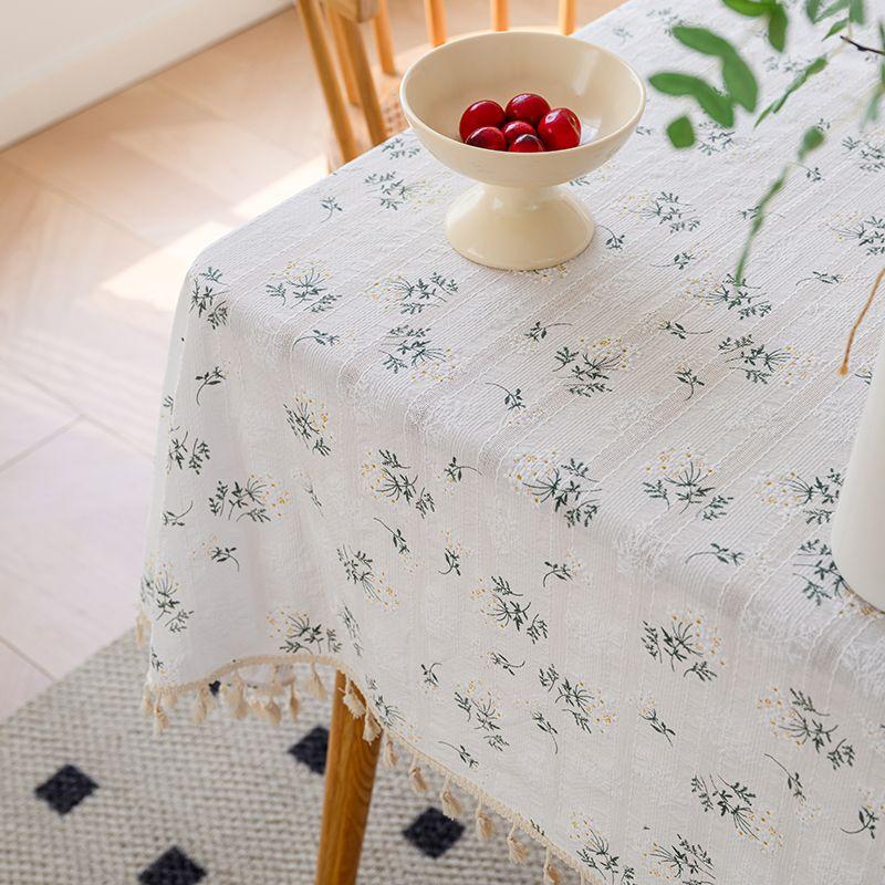 

Japanese and Korean Cotton Linen Fabric Little Daisy Tablecloth Ins Style Fresh Photograph Background Cloth Coffee Table Desk Cover Towel Tablecloth Lilac 90*90cm (small square table)