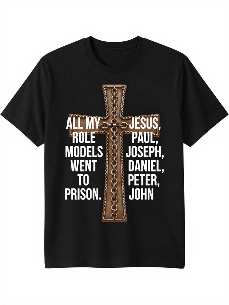 All My Role Models Went to Prison God Bible Gospel T-Shirt Casual Style, Regular Fit, Crew Neck, All