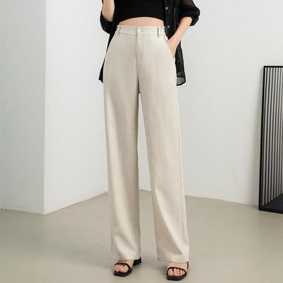 Xinge Women's High Waist Tencel Linen Wide Leg Pants - Floor Length, Loose Fit, Straight Leg, Slimming Effect.