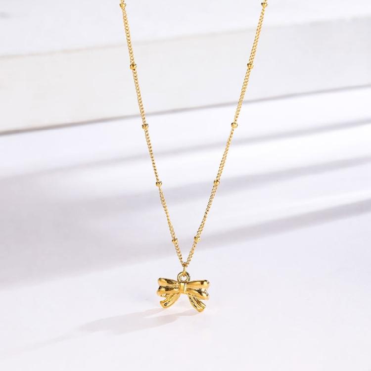 Adjustable Necklace Titaniums Steel Necklace Bead Chain Necklace Bowknot Pendant Necklace Suitable for Various Occasion