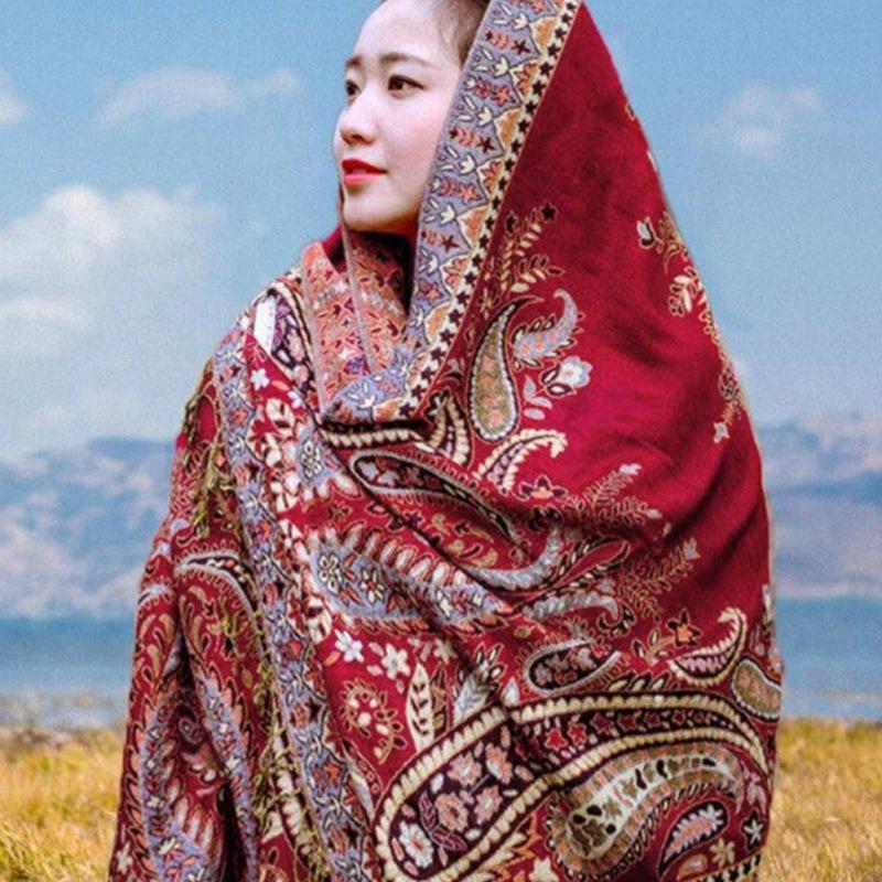 Women S Ethnic Jacquard Paisley Travel Scarf Thick Long Air Conditioning Shawl