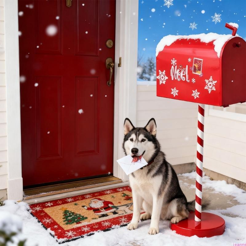 Festival Santa Mailbox For Christmas Decorations Metal Letter Box With Wooden Base Indoor Outdoor Holiday Decoration