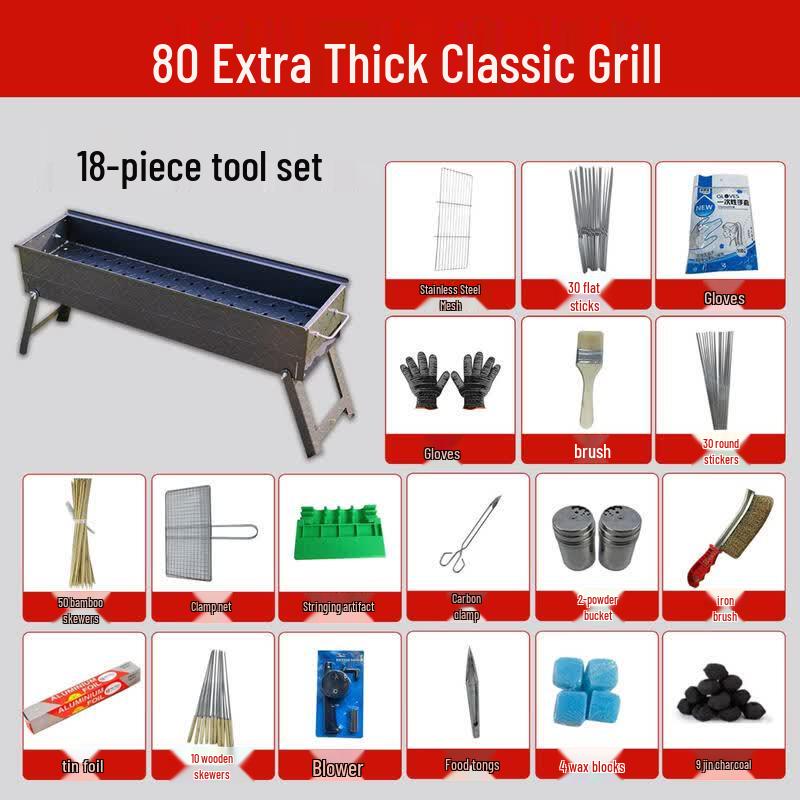 Folding BBQ Grill with 18-Piece Stainless Steel Set